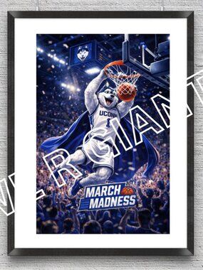 UConn Huskies Mascot 11x17 Art Print Poster March Madness Basketball